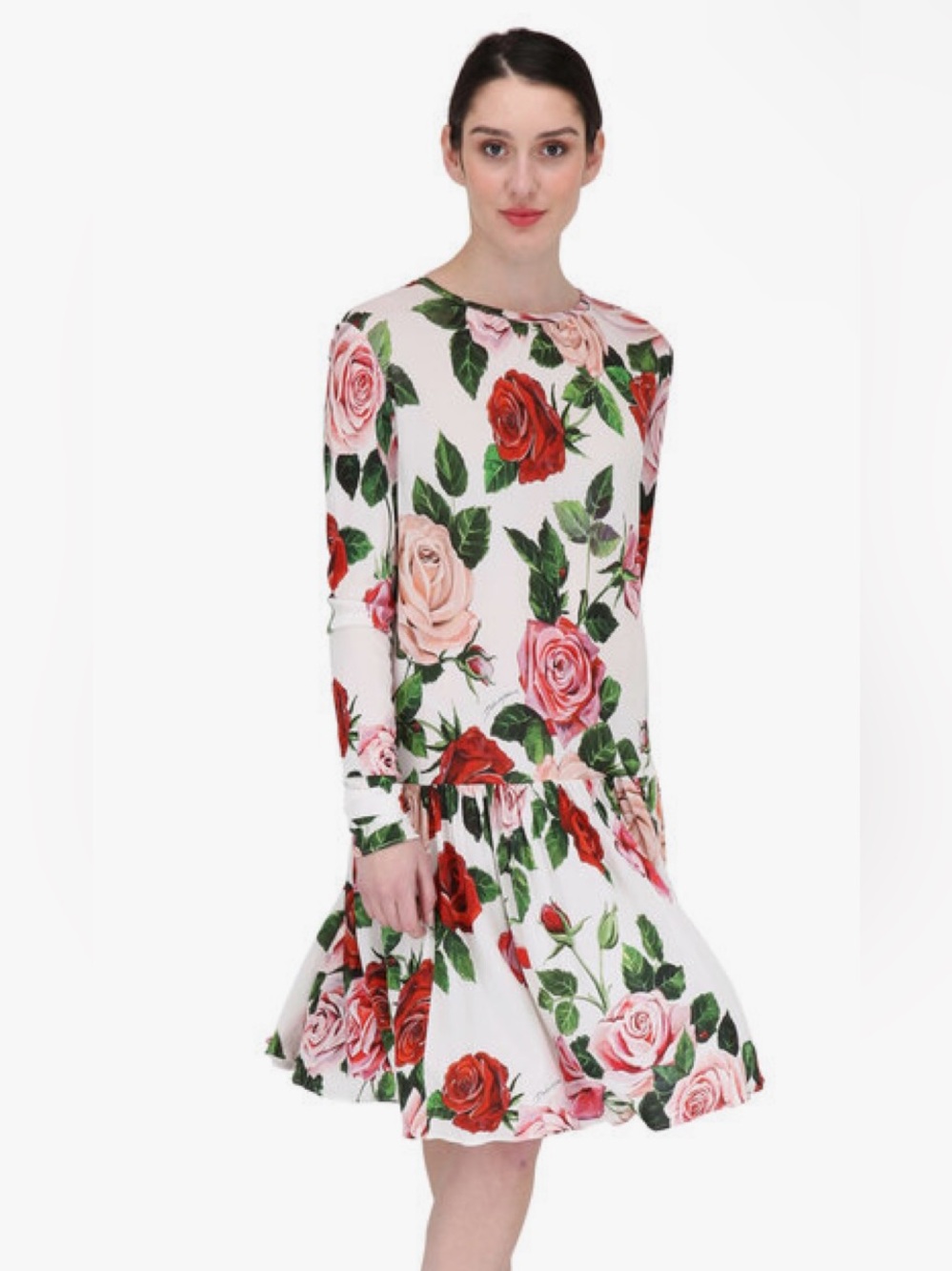 Dolce & Gabbana Rose Print Drop-Waist Dress